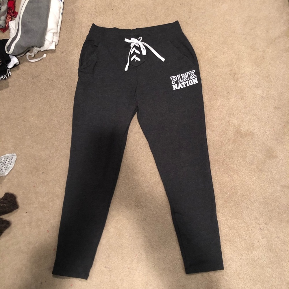 PINK Charcoal Gray Tie Joggers
